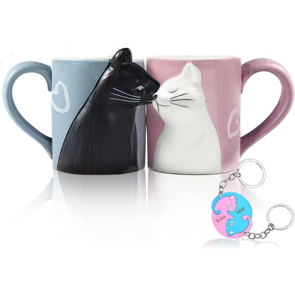 Binoster Taza de Café Beso Pareja de Gatos