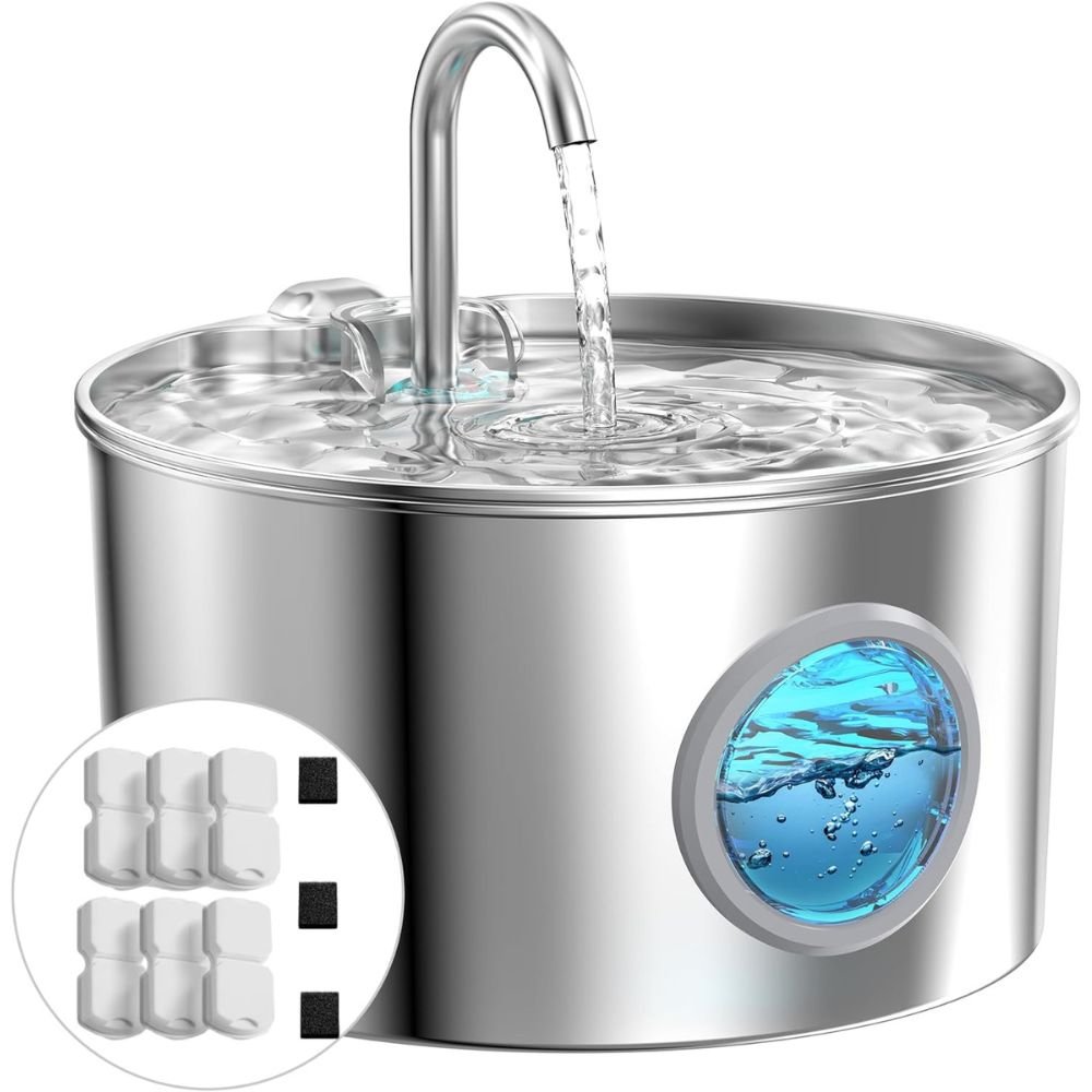 GIOTOHUN Fuente para Gatos de Acero Inoxidable 2.2L
