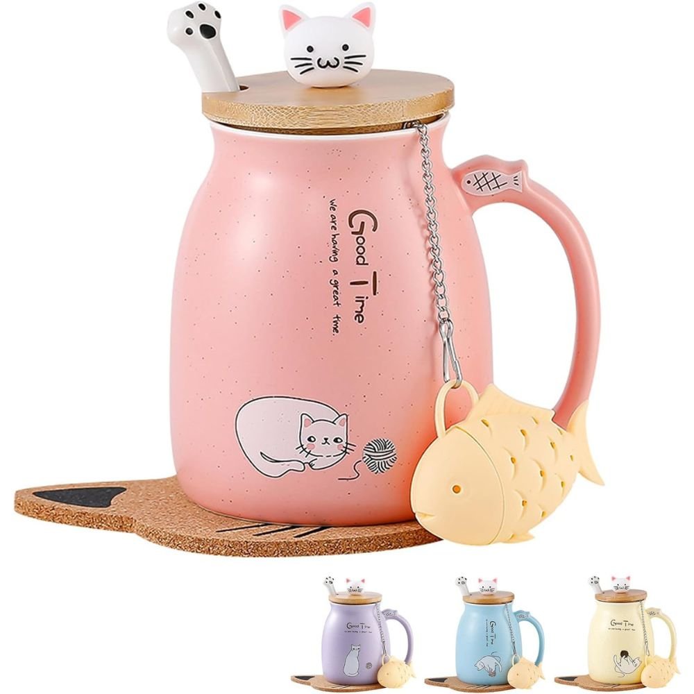 MengCat Taza Gato para café con Tapa