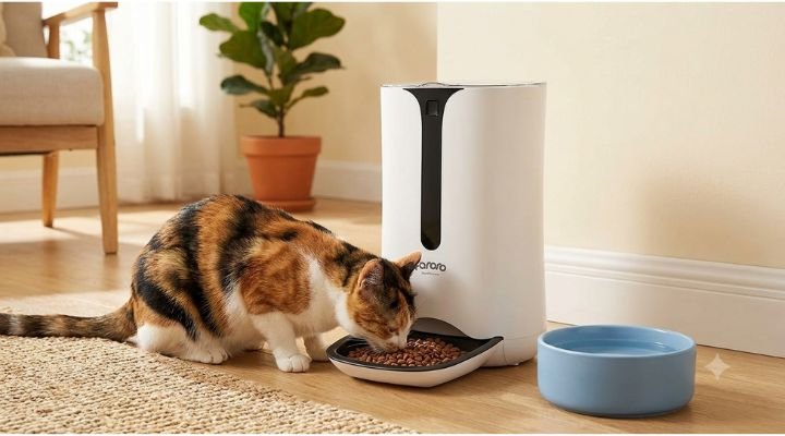 gato calicó comedero automático gatos