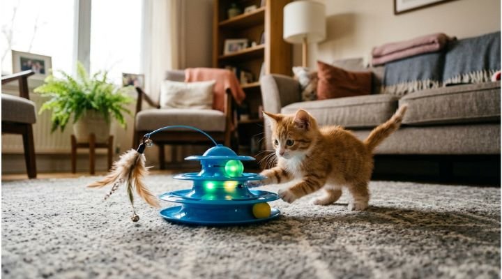 gato jugando con juguete para gatos