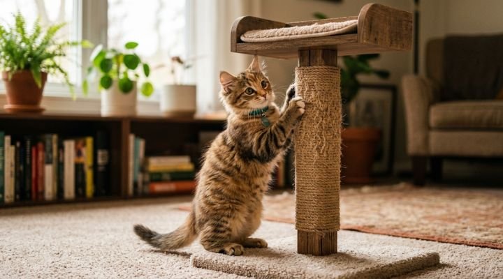 gato rascando un rascador